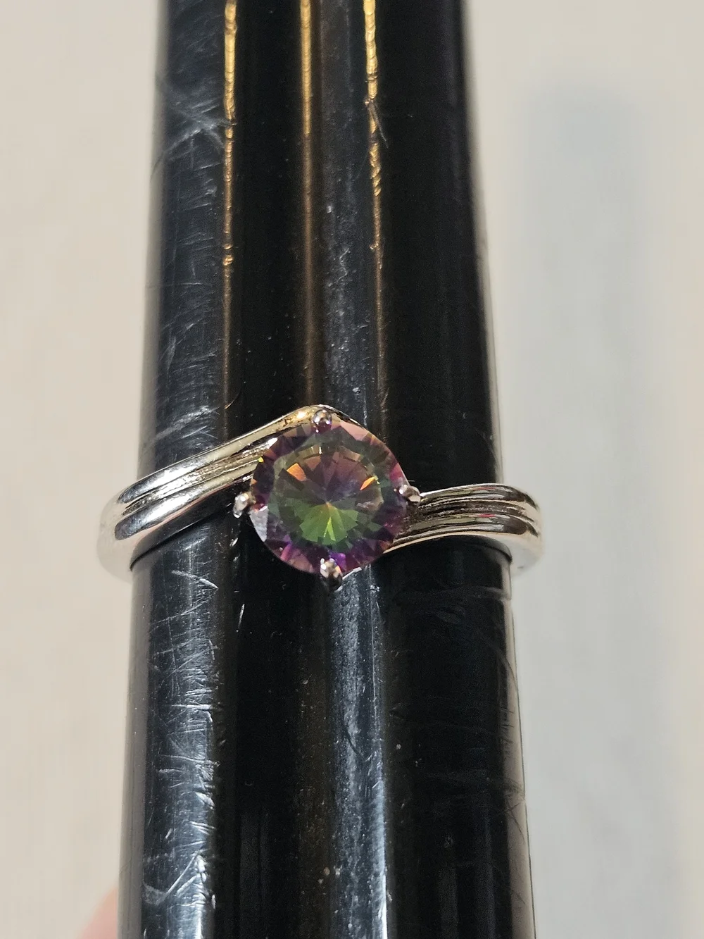 Bomb Party Silver Ring with Mystic Stone Showing Green, Blue & Purple Flashes